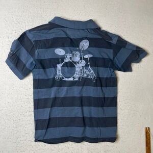 Hard Rock Cafe Myrtle Beach Mens XL Polo Shirt Blue Striped Drum Set Graphic